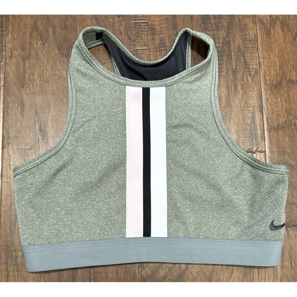 Nike Sports Bra Womens Small Grey Black Pink High Neck‎ Racerback BV0646-091